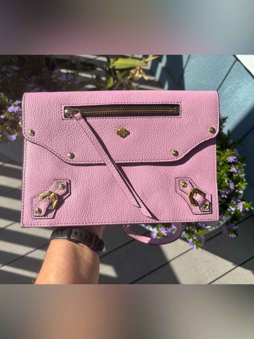 orYANY lilac Pebbled Leather Crossbody with Gold Hardware